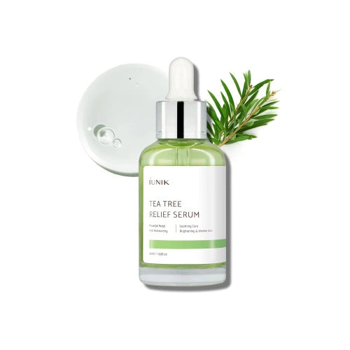 iUnik Tea Tree Relief Serum – beruhigendes, klärendes Serum mit Teebaum & Centella für empfindliche, unreine Haut, Produktfoto bei Chic & Glow.