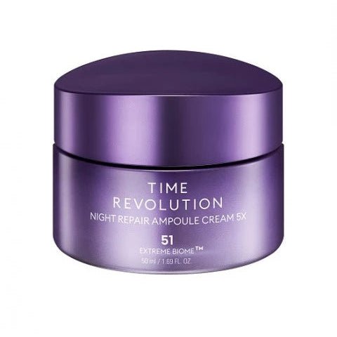 Missha Time Revolution Night Repair Ampoule Cream 5X – regenerierende Nachtcreme mit probiotischer 5X‑Formel für glattere, straffere Haut, erhältlich bei Chic & Glow.