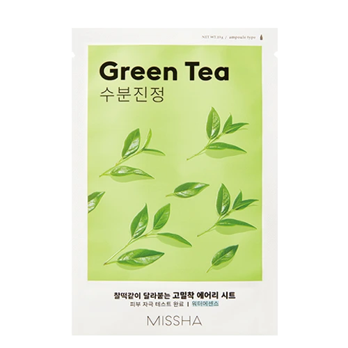Missha Airy Fit Sheet Mask Green Tea – beruhigende, antioxidative Tuchmaske mit Grüntee für empfindliche & gereizte Haut, Produktfoto bei Chic & Glow.