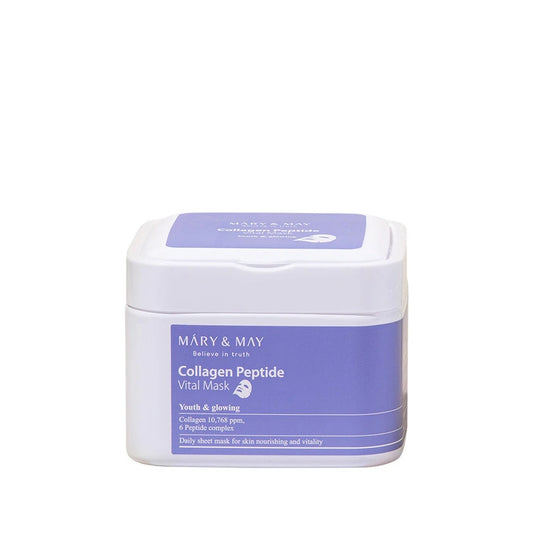 Mary & May Collagen Peptide Vital Mask – straffende, aufpolsternde Tuchmasken mit Kollagen & Peptiden für glatte, pralle Haut, Produktfoto bei Chic & Glow.