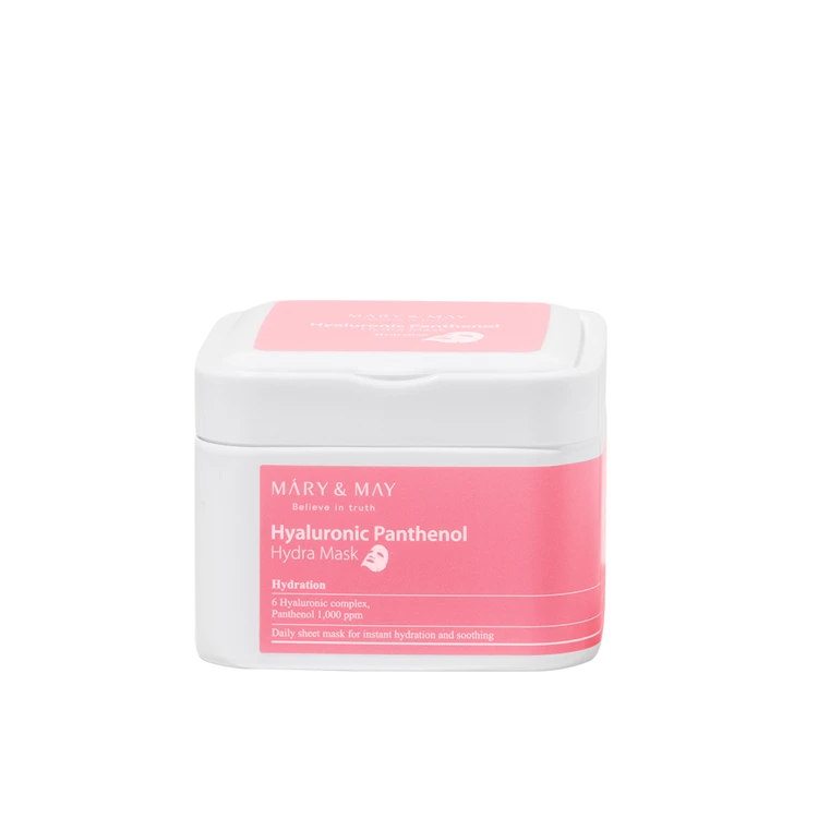 Mary & May Hyaluronic Panthenol Hydra Mask – intensiv feuchtigkeitsspendende, beruhigende Tuchmasken mit Hyaluron & Panthenol für pralle, hydratisierte Haut, Produktfoto bei Chic & Glow.