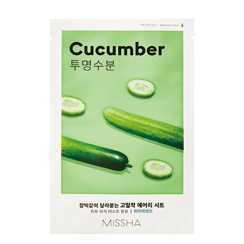 Missha Airy Fit Sheet Mask Cucumber – kühlende, beruhigende Tuchmaske mit Gurkenextrakt für frische, hydratisierte Haut, Produktfoto bei Chic & Glow.