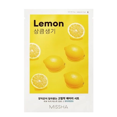 Missha Airy Fit Sheet Mask Lemon – aufhellende, erfrischende Tuchmaske mit Zitronenextrakt für Glow & klare Haut, Produktfoto bei Chic & Glow.