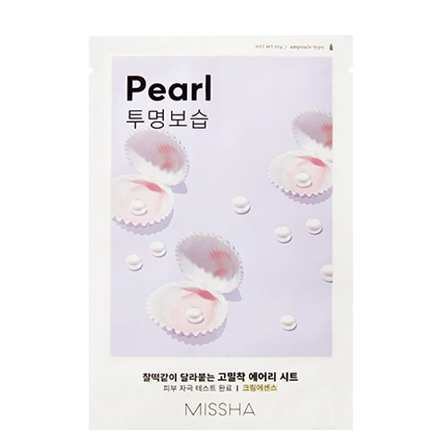 Missha Airy Fit Sheet Mask Pearl – aufhellende Tuchmaske mit Perlenextrakt für Glow & ebenmäßigen Teint, Produktfoto bei Chic & Glow.