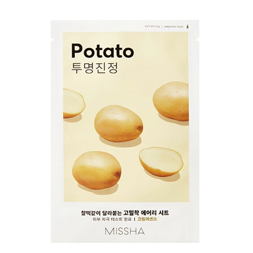 Missha Airy Fit Sheet Mask Potato – beruhigende, kühlende Tuchmaske mit Kartoffelextrakt zur Reduktion von Rötungen, Produktfoto bei Chic & Glow.