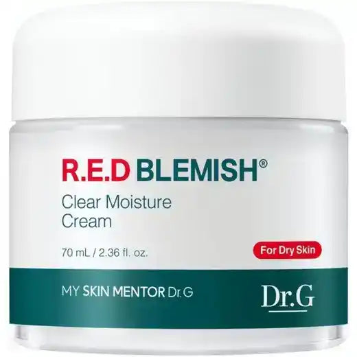 Dr.G RED Blemish Clear Moisture Cream – Frontansicht der beruhigenden Cica‑Feuchtigkeitscreme gegen Rötungen, Produktfoto bei Chic & Glow.