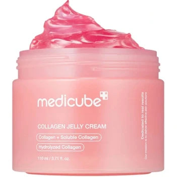 Medicube Collagen Jelly Cream – geöffnete Gel‑Cream mit sichtbarer, jelly‑artiger Textur für pralle, hydratisierte Haut, Produktfoto bei Chic & Glow.